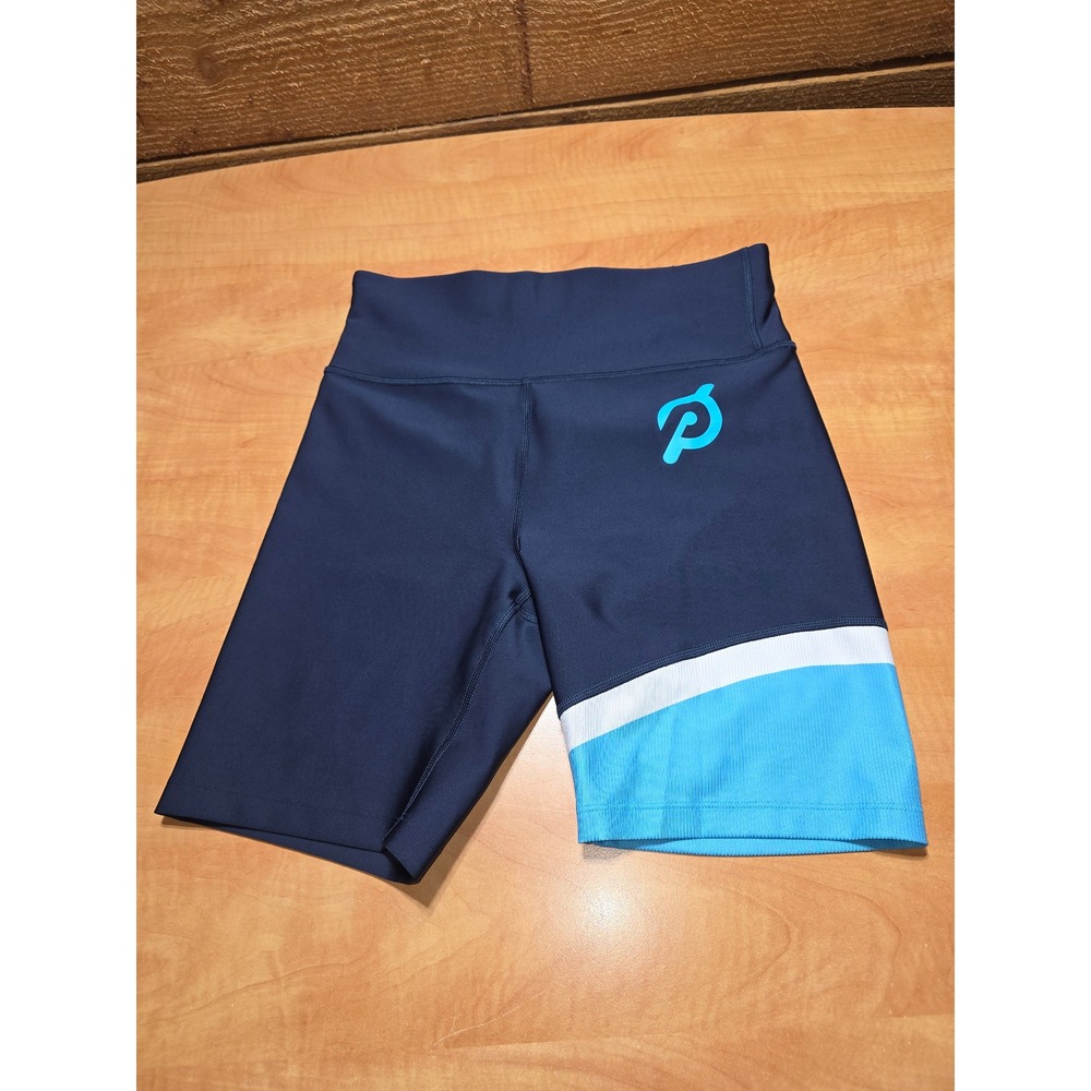Peloton Womens Navy Blue Colorblock High Waisted Bike Shorts Size M RN150110